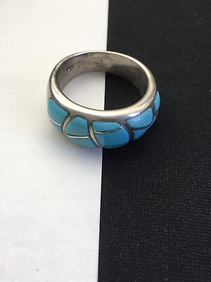 #ad Kingman Turquoise Corn Inlay Navajo Sterling Silver Ring Size 7.5 01619 $250.96