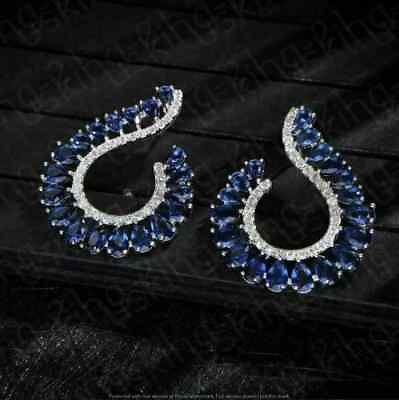 #ad 3Ct Simulated Diamond amp; Sapphire Wedding Earring 925 Silver Gold Plated $161.99