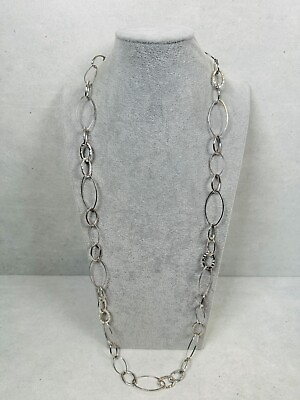 #ad #ad Womens Necklace Chain Link Hammered Polished Metal Silver Tone 40quot; Jewelry $9.95
