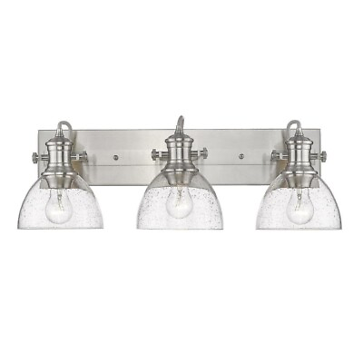 #ad Hines 3 Light Pewter with Seeded Glass Bath Vanity Light by Golden Lighting $209.36