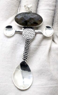 #ad 925 Sterling Silver Labradorite Gemstone Handmade Jewelry Spoon Pendant Size 3quot; $16.99