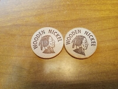 #ad Vintage Aamp;W Wooden Nickel Lot Of 2 Great Condition Rare Htf $9.75