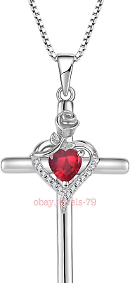 #ad #ad Rose Flower Heart Pendant with Simulated Diamond Cross Necklace for Women $109.71