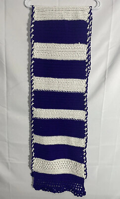 #ad Crochet Granny Stripe Lap Blanket Table Runner Sofa Purple Handmade 14”X 84” $22.99