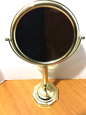 #ad Brass Dual Sided Adjustable Pedestal Mirror Antique Style Gold Vintage $60.00