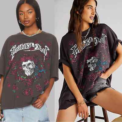 #ad Free People X Daydreamer Grateful Dead Roses OS Tee Washed Black NWOT One Size $70.40