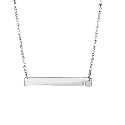 #ad Sterling Silver Single CZ Bar Pendant Necklace Name Plate $32.07
