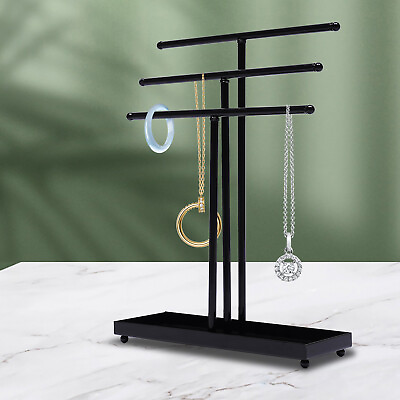 #ad 3 Tier Metal Jewelry Stand Necklace Organizer Display Tree Rack Freestanding $18.90