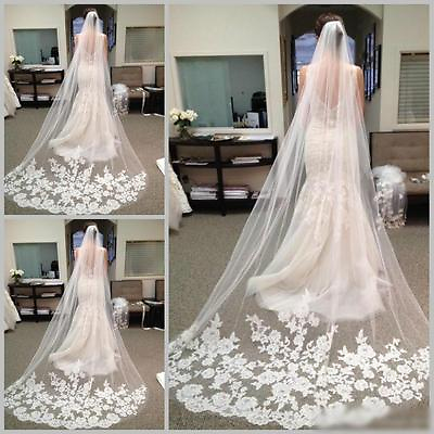 #ad 3 M White Ivory Cathedral Length Lace Edge Bride Wedding Bridal Long Veil Comb $10.60
