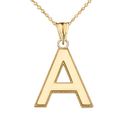 #ad Solid 14K Gold Personalized Milgrain Initial Pendant Necklace $155.99