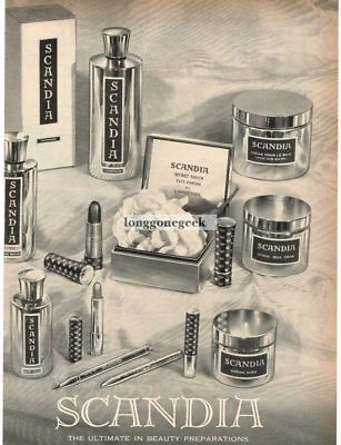 #ad 1959 Scandia Lipstick Face Powder Fragrance Perfume art Vintage Ad $8.95
