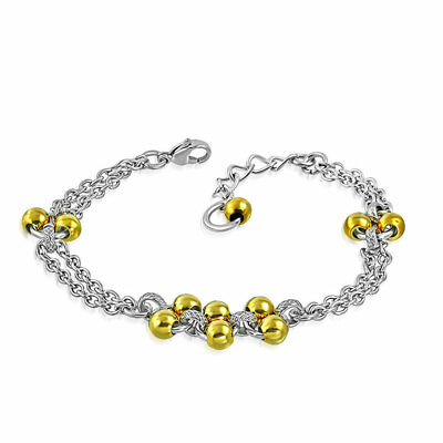 #ad Stainless Steel Silver Tone Yellow Gold Tone Charm Adjustable Bracelet $19.99