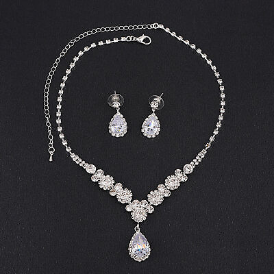 Luxury Wedding Bridal Crystal Rhinestone Necklace Earrings Set Jewelry Gift US $10.50