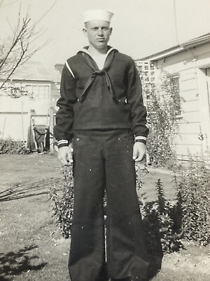 #ad LH Photograph Handsome Military Soldier Navy Sailor Black Uniform Hat 1940 50#x27;s $17.50