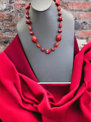 #ad Vintage Necklace ￼Tone chain ￼18” Red Beaded 18” Length￼ $16.58