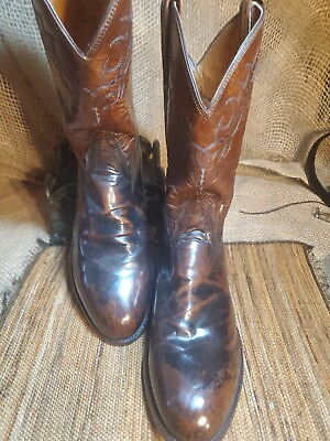 #ad VTG NOCONA Unique Men#x27;s Brown Glossy Distress Leather Western Boots 9.5 D 4003 $60.00