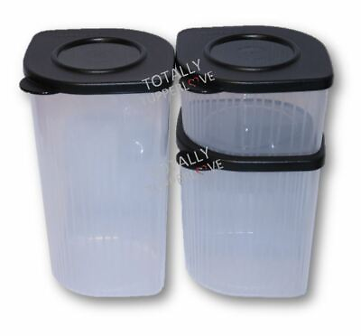Tupperware Fresh N Cool Set of 3 Modular Containers 2 4 amp; 6 Cups Black amp; Clear $37.95