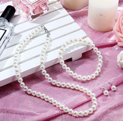 #ad #ad Ivory White Simple Single Strand Faux Pearl Necklace Set Bridesmaid USA seller $5.99