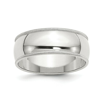 #ad Sterling Silver Polished Unisex 8mm Milgrain Half Round Wedding Band Sz 4 13.5 $50.00