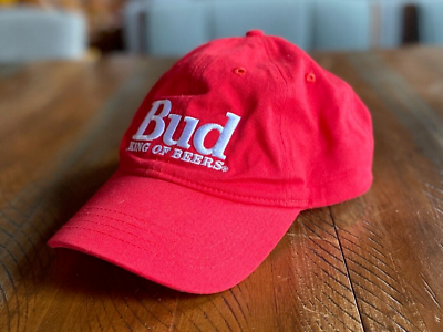#ad VTG Red Budweiser Embroidered Bud quot;King of Beersquot; Snapback Baseball Cap Dad Hat $19.00