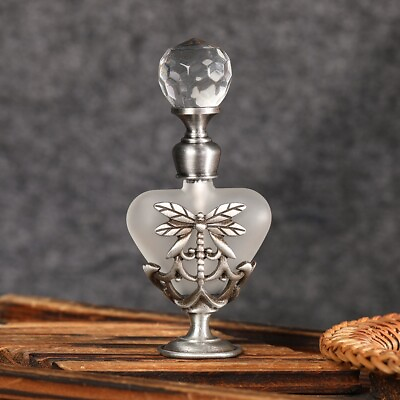 5ml Heart Perfume Bottle Vintage Gray Dragonfly Crystal Refillable Scent Bottle $9.37