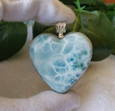 #ad 1.9 Inch Caribbean Blue LARIMAR AAA Pendant 925 Sterling Silver Jewelry 185 Ct $81.00