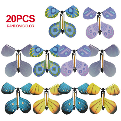#ad 20PCS Flying Butterfly greeting Card book Magic Toy fly wind up Great Gift New $12.28