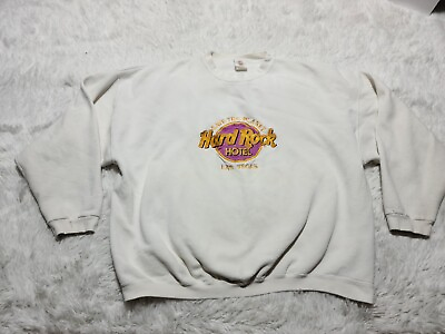 #ad Hard Rock Cafe Las Vegas XL Sweatshirt Pullover Embroidered White Distress* VTG $14.95