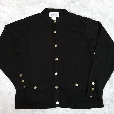 #ad Vintage A Tally Ho Womens Sweater Cardigan Black XL Button Up Pockets Sweatshirt $22.99
