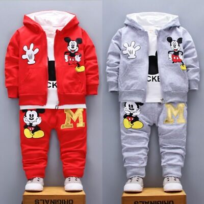 #ad 3pc Kid Baby Boy Girl Mickey Hoodie CoatT shirtPants Outfit Casual Clothes Set $18.99