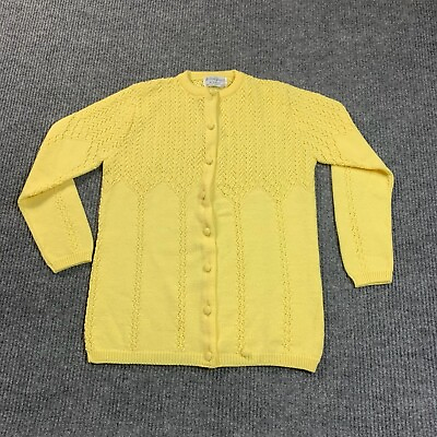 #ad VTG British Vogue Sweater Womens Medium Yellow Acrylic Wintuk Grandma Casual $31.95