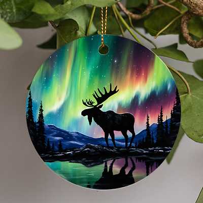 #ad Northern Lights Animals Moose Holiday Christmas Gift Christmas Ornament $14.99