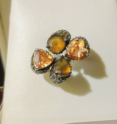 #ad TOPAZ Sterling SILVER 925 VINTAGE Sizeable Double Multi Stone Paved Ring Size 5 $71.00