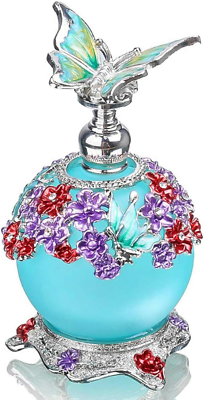 #ad YU FENG Fancy Butterfly Flower Perfume Bottles Empty Vintage Decorative blue $27.58