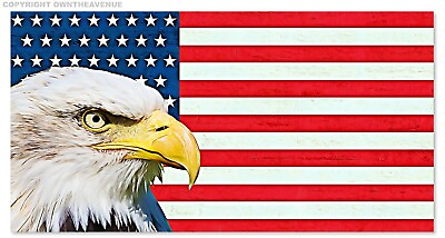 #ad Bald Eagle USA American Flag Sq. V. Car Truck Bumper Laptop Sticker Decal 4quot; $4.99