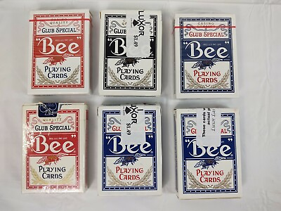 #ad Vintage Bee Club Special Diamond Back Playing Cards Lot Of 6 Decks Red Blue $10.50