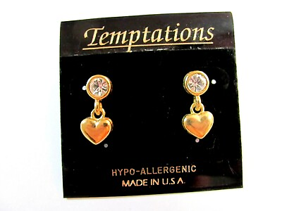 #ad Temptations Rhinestone amp; Dangle Heart Earrings Hypo Allergenic USA Made A4 $9.34