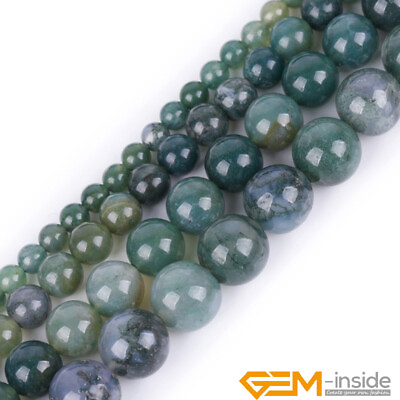 #ad Natural Green Moss Agate Round Beads For Jewelry Making 15?mm 6mm 8mm 10mm 12mm $2.87