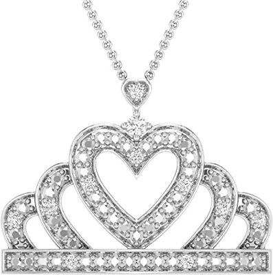 #ad 0.05 CT Round Cut Real Diamond Queen Charm Pendant Necklace 925 Sterling Silver $70.22