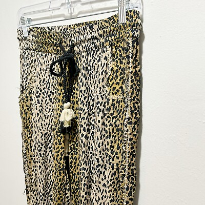 #ad Zamp;L EUROPE Women’s Embroidered Cheetah Animal Print Boho Jogger Pants Size S $24.99