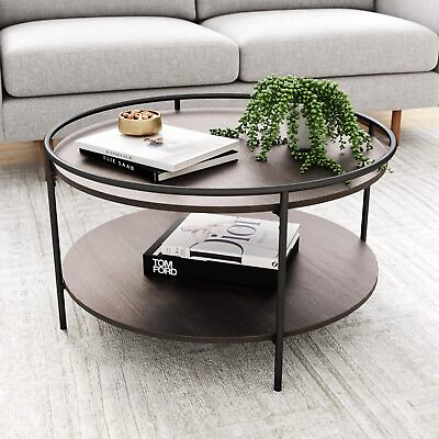 #ad Nathan James Paloma Round Coffee Tea or Cocktail with Raised Tray Top Edge Table $371.43
