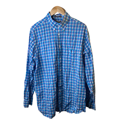 #ad Daniel Cremieux Blue Check Linen Blend Long Sleeve Button Up Shirt Men#x27;s Size XL $19.00