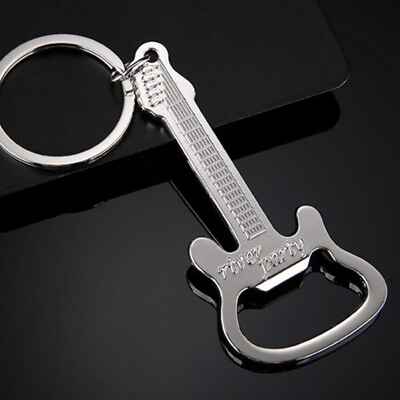 Electric Guitar Shape Keychain Smooth Silver Rock amp; Roll Bottle Opener Beer Gift $6.59