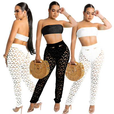 #ad Stylish New Women Chest WrapHollow Out Long Pants Set Outfits Club 2pcs Party $25.78