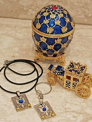 #ad Imperiel Faberge Egg Trinket Faberg Tsar Carriage Jewelry for Men 24k GOLD 10ct $199.00