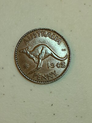 #ad AUSTRALIAN 1942 Long Denticules Penny Kangaroo. 1 cent C $12.00