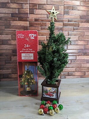 #ad Holiday Style Vintage Pre Lit Christmas Tree 24quot; Lighted Base Red Truck Design $17.48
