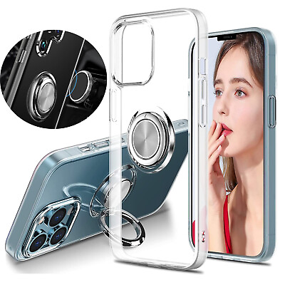 #ad For iPhone 14 13 12 11 15 Pro Max Ultra Clear Case Magnetic Ring Holder Stand $9.99