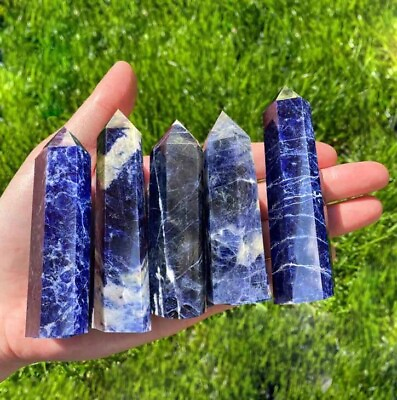 #ad Natural Sodalite Healing Crystal Wands Obelisk Reiki Tower Point Home Decoration $15.50