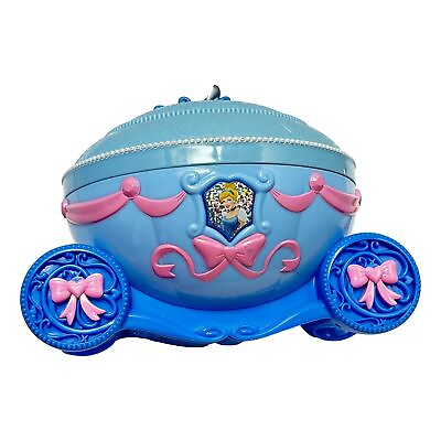 #ad Disney Cinderella Carriage Jewelry Music Box Blue Pink with Trays Working $29.95
